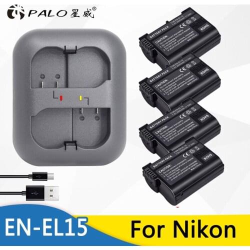 4pcs EN-EL15 ENEL15 EN EL15 Camera Battery + LED Dual USB Charger For Nikon DSLR D600 D610 D800 D800E D810 D7000 D7100 D7200 V1