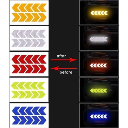 2PCS Reflective Car Sticker Warning Decals Arrows Pattern Motorcycle Auto Tail Bar Bumper Luminous Sticker Traffic Safety Mark