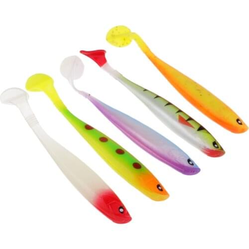 5 Pieces Soft T Tail Fishing Baits Luminous Simulated Lures Plastic Grub Glow Baits Crankbaits Lures