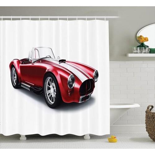 Cars Shower Curtain Old-Fashioned Vintage Coupe Car Automobile Illustration with Digital Smooth Color Effects Bath Curtains