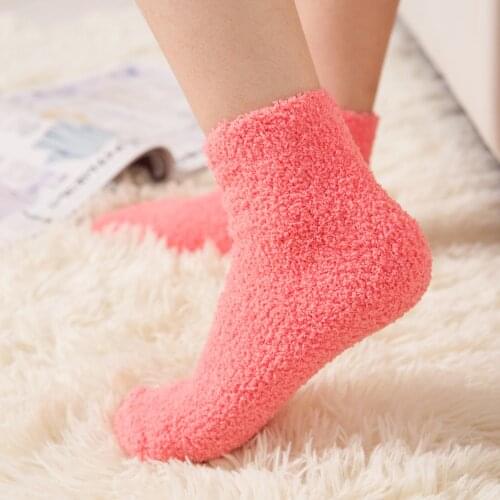 Velvet Thicken Socks Winter Indoor Sleep Floor Socks Solid Candy Color Winter Warm Fleece Long Coral Casual Style Accessories