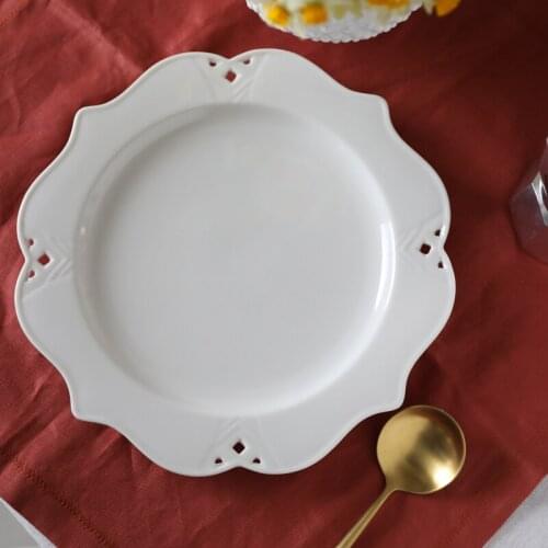 White Court Lace Hollowed-out Dinner Plate/Western Steak Plate /10 Inch Plate