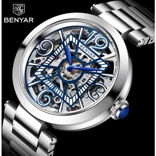 Benyar 2021 New Men Stainless Steel Automatic Mechanical Watch Casual Fashion Sports Waterproof Luxury Clock Mens Reloj Hombre