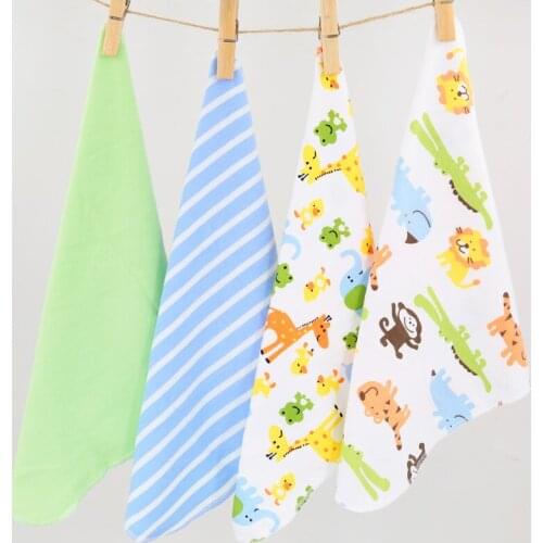 H13 Free shipping baby small square / feeding napkin soft cotton cloth Yellow letters pattern 4 pieces installed size 28 * 28