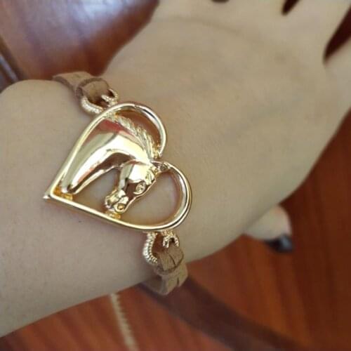 Hzew gold color heart horse head bracelet two colors Velvet tape horse bracelet horse lover gift