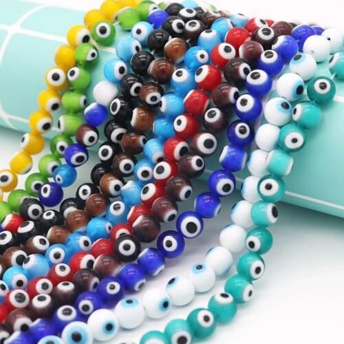 New 45pcs /Stand 8mm Round Shape Beads Glass Evil Eye Lampwork Beads for Bracelet Jewelry Making & DIY Craft 10colors Pick