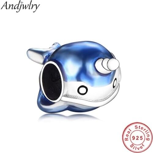 Fit Original Pandora Charms Bracelet 925 Sterling Silver Shimmering Narwhal Charm Beads for DIY Jewelry Women 925 Berloque