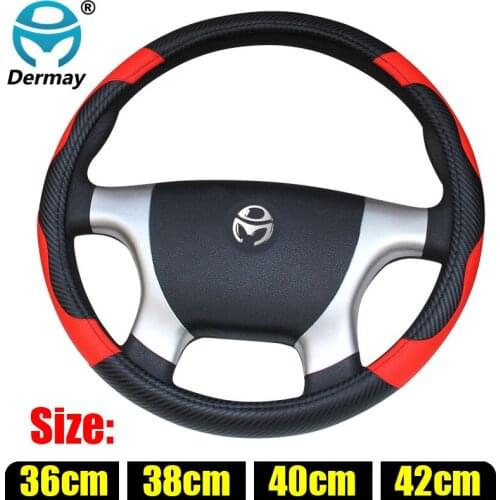 DERMAY Car Steering Wheel Cover Size 36cm 38cm 40cm 42cm Carbon Fibre+Faux Leather for Car Bus Truck Boat Free Shipping