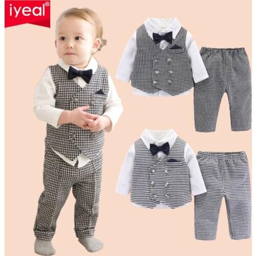 IYEAL Kids Children Autumn 2020 Boy Clothes Gentleman Wedding Party Birthday Baby Boys Clothing Long Sleeve T-Shirt+Pants+Vest