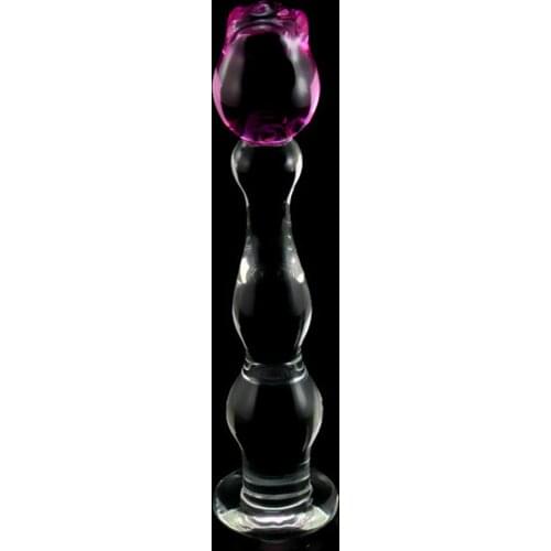 DOMI 21*3cm Ice and Fire Series Rose Flower Design Glass Women Dildo Adult Butt Anal Plug Sex Toys