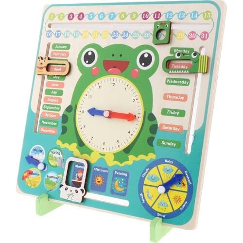 Daily Cognitive Calendar Teaching Clock Board Wooden Early Education Puzzle Learning Toy Time Date Season Weather Month