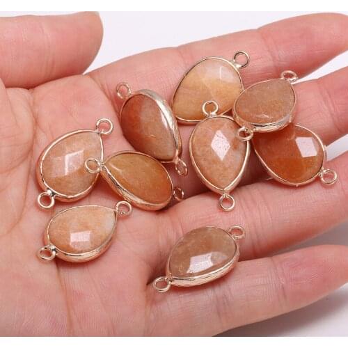 Yellow Jades Drop-shaped Gold-plated Semi-precious Stone Connector For Jewelry Making Temperament Accessories Size 14x27mm