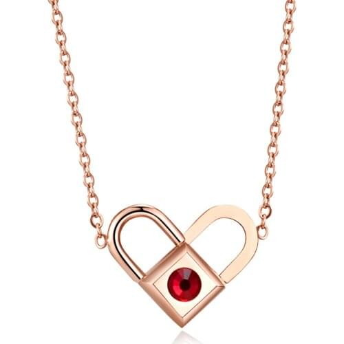 Hot Luxury Elegant Stainless Steel CZ Rose Gold Color Love Heart Shape Pendant Necklace Jewelery Charm Chain Necklaces for Women