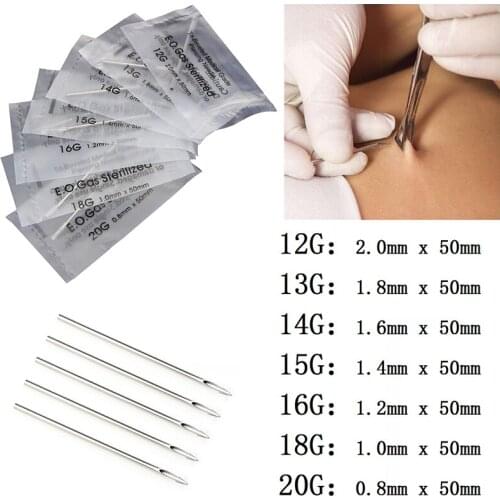 1Bag Piercing Needles Sterile Disposable Body Piercing Needles Mixed 12/14/16/18/20G For Ear Nose Navel Nipple