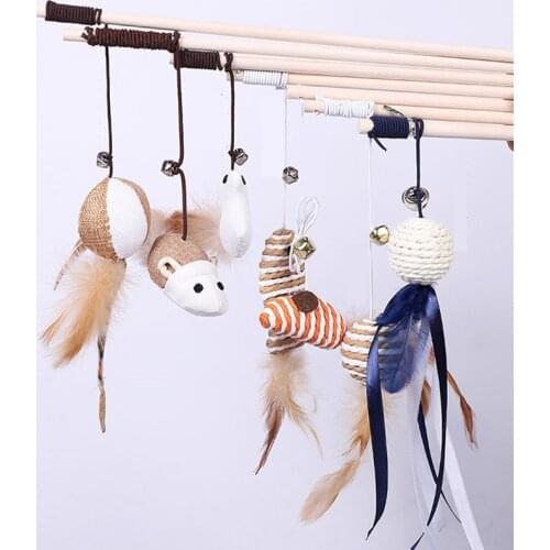 Cat Toys Hemp Rope Kitten Interactive Stick Funny Cat Fishing Rod Game Wand Feather Stick Toy Pet Supplies Cat Accessory