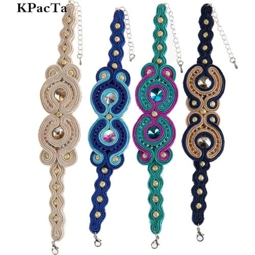 KPACTA Ethnic Style Leather Bracelet Fashion Jewelry Women Soutache Crystal decoration Handmade 2019 New Charm Bracelets Gifts