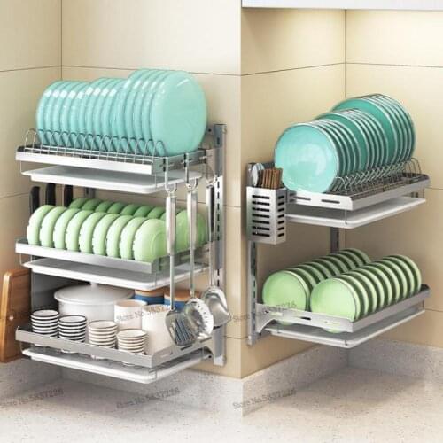 Stainless steel kitchen racks without holes to put dishes storage box tableware chopsticks plate drain rack wall-mounted
