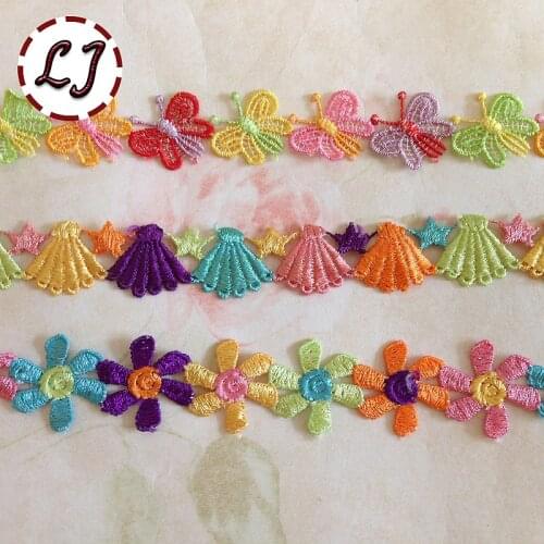 New fashion 6 color 1yard/sets embroidered colorful windmill butterfly shell lace trim sewing crafts girl cloth scrapbooking DIY