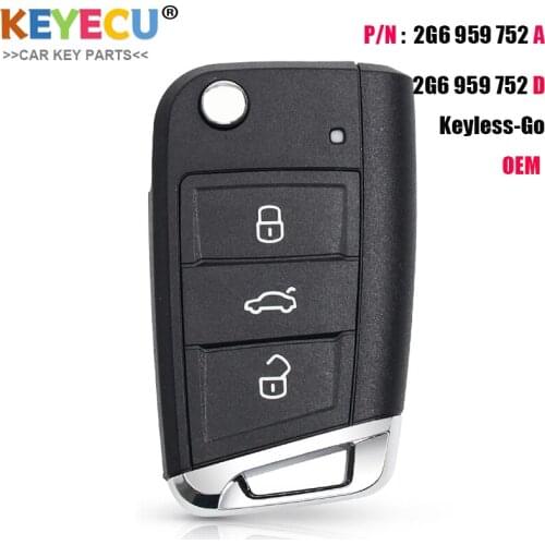 KEYECU OEM Genuine for Volkswagen Polo 2017 Keyless Remote Key Fob 2G6959752A 2G6959752D MQB49 5C Chip 434MHz Without Key Blade