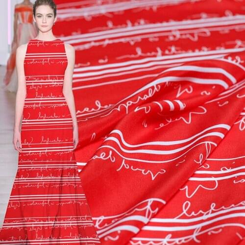 Pearlsilk 12momme Red Word Printed Crepe de Chine 100% Silk Materials Shirt Dress DIY clothes fabrics Freeshipping