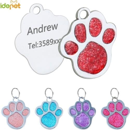 Personalized Dog ID Tag Customized Pet Foot Shape Name Tag Plate Pet Dog Accessories Collar Decoration Pink Red Accessories 30