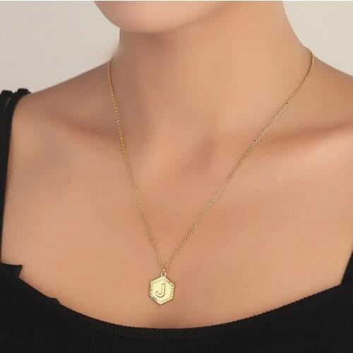 Letter A-Z Hexagon Necklace Gold Initial Pendant Necklace For Women Alphabet Necklaces Fashion Jewelry Gift