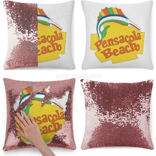 Pensacola Beach Sign-Electric Fish Sequin Pillowcase Throw Pillow Case 40cmX40cm Pensacola Beach Pensacola Florida Native Florid