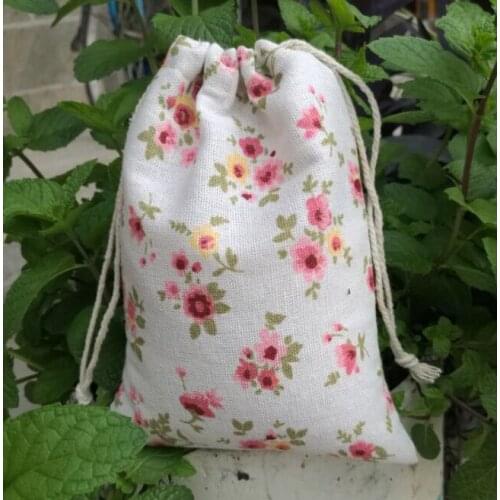 Flower Printed Linen Candy Gift Pouch 8x10cm 9x12cm 10x15cm 13x17cm pack of 50 Baby Shower Birthday Party Favor Jute Bag