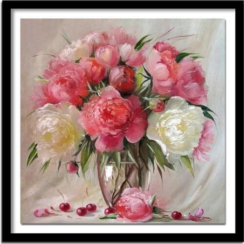 Pink flowers and yellow flowers.needlework diamond square home decor diamond embroidery diamond painting cross stitch