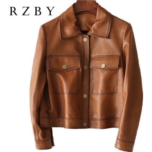 RZBY Women 100% real sheepskin vintage leather clothes autumn fashion jackets RZBY212