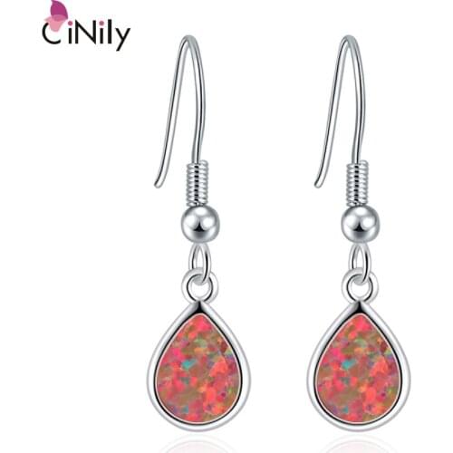 CiNily Created Orange Fire Opal Silver Plated Wholesale Hot Sell Fashion Jewelry for Women Wedding Party Earrings 1 1/4" OH2280