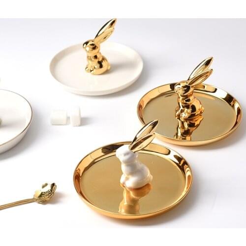 Nordic Ceramic Crafts Golden Jewelry Box Jewelry Storage Rack Home Desktop Decorative Ornaments