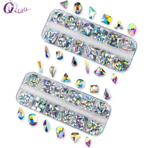 180Pcs Crystal AB 12 Shape Stone Big Size With Box AAA Hot Fix Rhinestones Crystal Glass Strss Hotfix Rhinestone For Garment