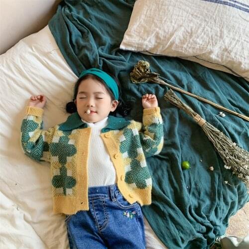 Childrens Clothes 2021 Autumn Winter Korean Boys Girls Jacquard Knitting Cardigan Coat Baby Sweater Jacket