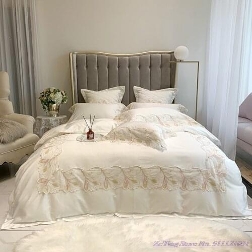 High Quality luxury 100TC Pure cotton bedding Set 1.8m Bed white duvet cover lace Pink bed sheet small fragrance Flat Bed Sheet