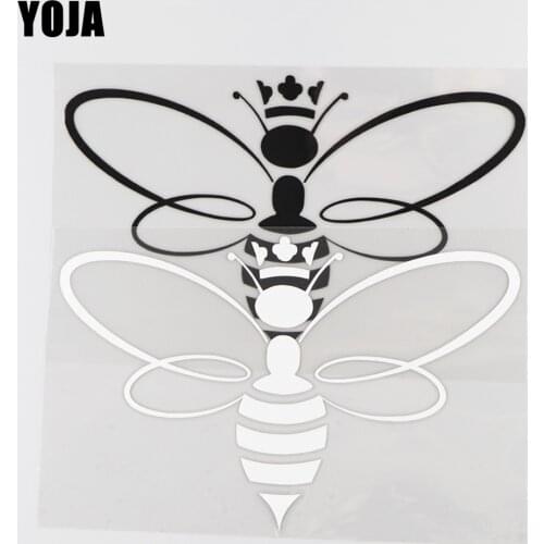 YOJA 22.3×14CM Vinyl Honeybee Imperial Crown Cartoon Animals Car Sticker Decal Black/Silver 19C-0056