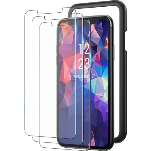3PCS Tempered Glass Screen Protector Film for iPhone XS XR 7 8 11 12 Pro Max with Installation Frame HD Clear Case Frinedly
