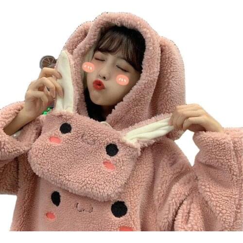 Bunny Hoody Women Cute Rabbit Ear Student Hoodie Long Sleeve Big Size Sweet warm coat Autumn Winter Fashion Streetwear Clothes