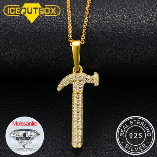 Exquisite 100% 925 Sterling Silver Hammer Moissanite Pendant Necklace For Women Hip Hop Fine Jewelry Wedding Party Top Quality