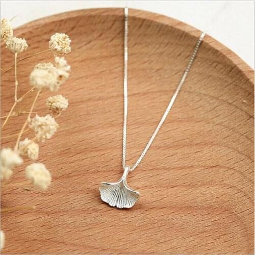 Pure 925 Sterling Silver Ginkgo Leaf Necklace Trend Design Pendant Women Fashion Jewelry Necklaces & pendants Pingente XS050