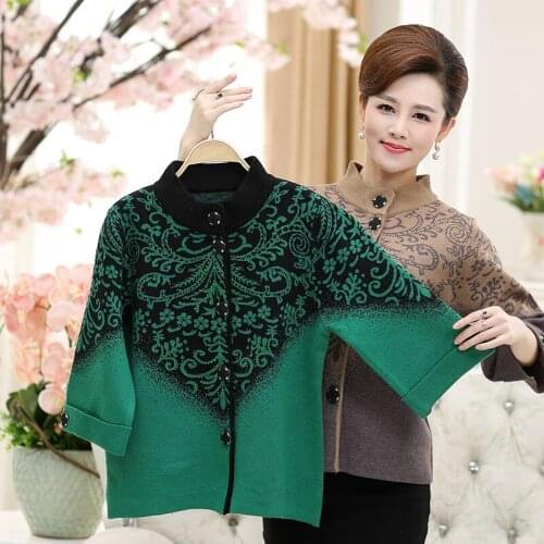 Middle-aged Women Knitted Coat Spring Autumn Knit Cardigan Tops Female Sweater Cardigan Mother Clothing Bottoming Tops Plus size