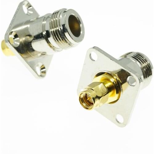 1X Pcs L16 N Female To SMA Male Plug 4 Hole Flange Panel Mount Brass N To SMA Flange Connector RF Coaxial Adapters