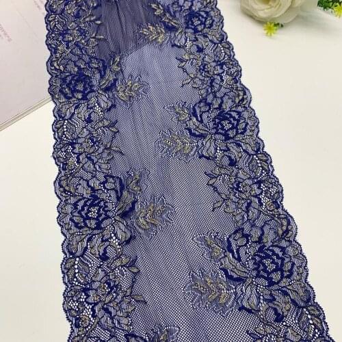 3y/lot Width 20.50cm Navy Blue Mix With Gold Stretch Lace Trims For Clothing Accessory Dress Sewing Applique Costume Lace Fabric