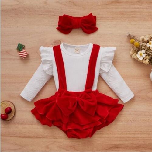 0-18M 3pcs Princess Baby Girls Clothes Sets Solid Ruffles Long Sleeve Knit T Shirts Velvet Bowknot Overalls Shorts