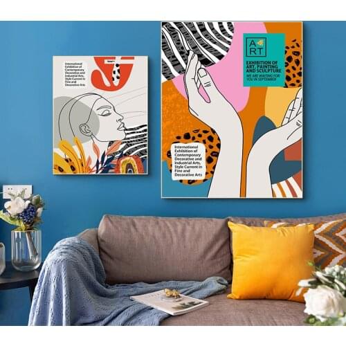 Abstract Fashion Wall Art Canvas Painting Multicolored Geometric Line Poster and Print Modern Living Room Home Decoration