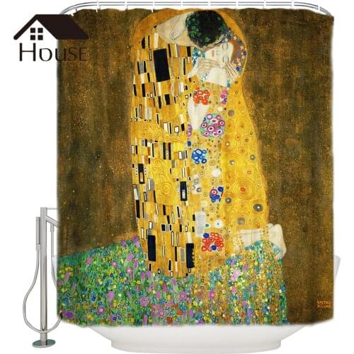 BIGHOUSES Shower Curtain Gustav Klimt The Kiss Fabric Shower Curtain with 12Hooks