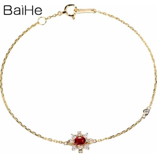 BAIHE Solid 18K Yellow Gold 0.2ct Ruby 0.22ct H/SI Natural Diamonds браслет Wedding Trendy Fine Jewelry ruby ​​Bracelet Women