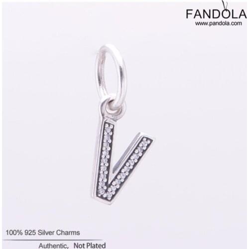 925 Sterling Silver Clear CZ Alphabet Letter V Number Charms Beads for Jewelry Making Fit Original Charms Bracelets Berloques
