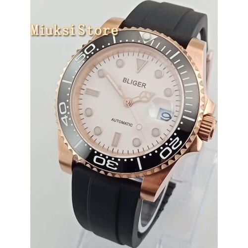 40mm mans luxury mechanical watch BLIGER white dial cermaic bezel sapphire glass luminous date automatic mens watches