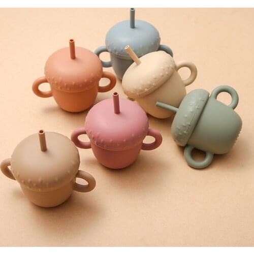 Baby Feeding Cups Cute Mushrooms Baby Learning Cups Have a Handle Food Grade For Toddlers & Kids With Silicone Sippy Cup